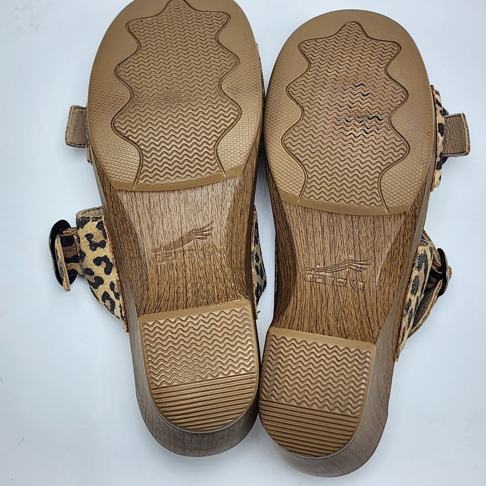 Dansko Leopard Print Leather Slide Sandals Womens 37 Wedge Buckle Size 6.5 - Picture 10 of 13